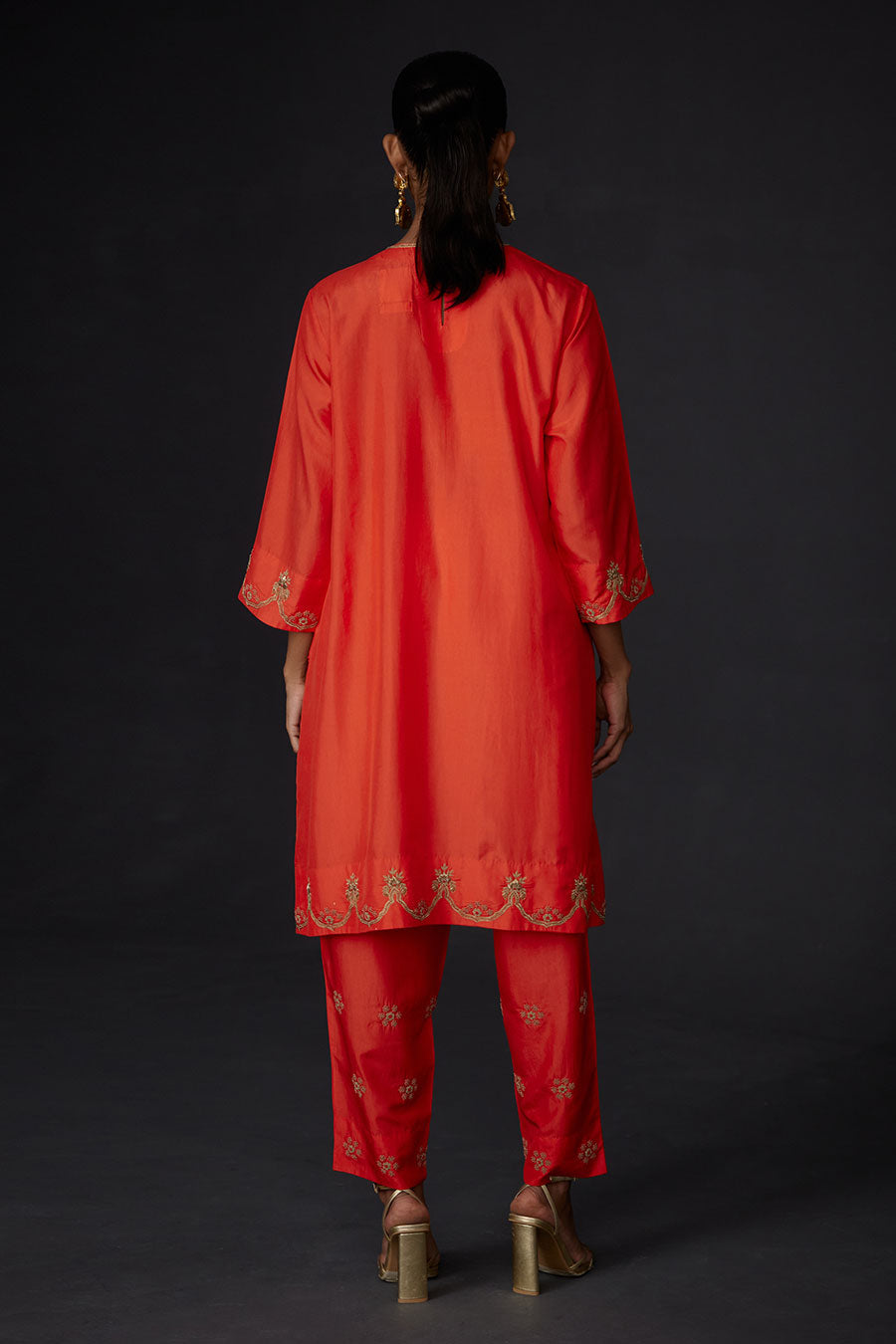 Scarlet Red Embroidered Kurta & Pant Set