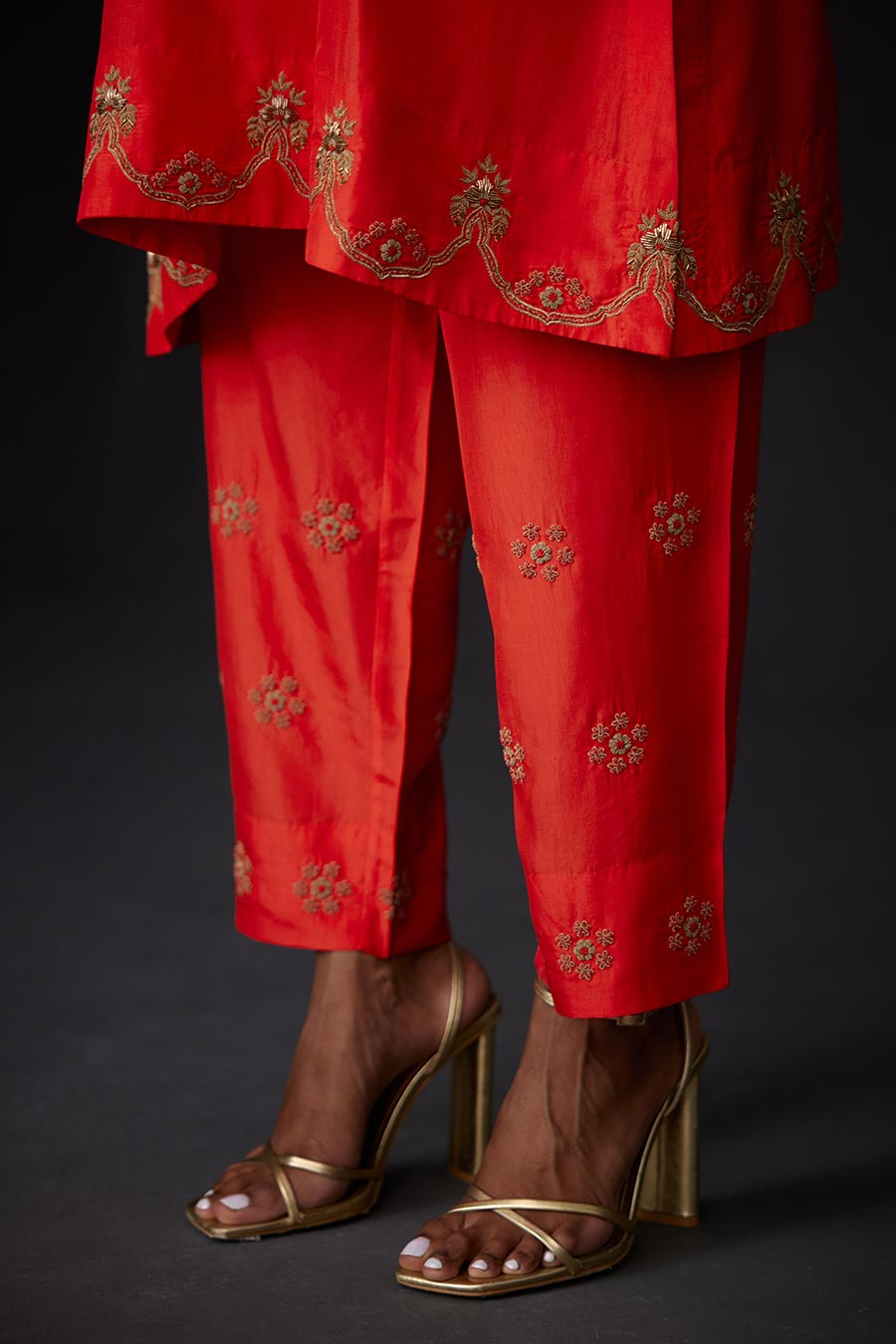 Scarlet Red Embroidered Kurta & Pant Set