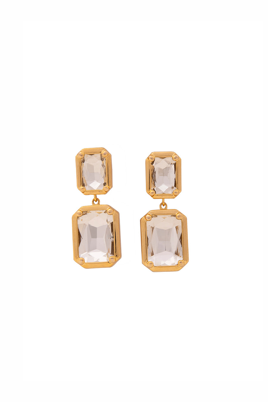 Gold Finish White Metallic Drop Earrings