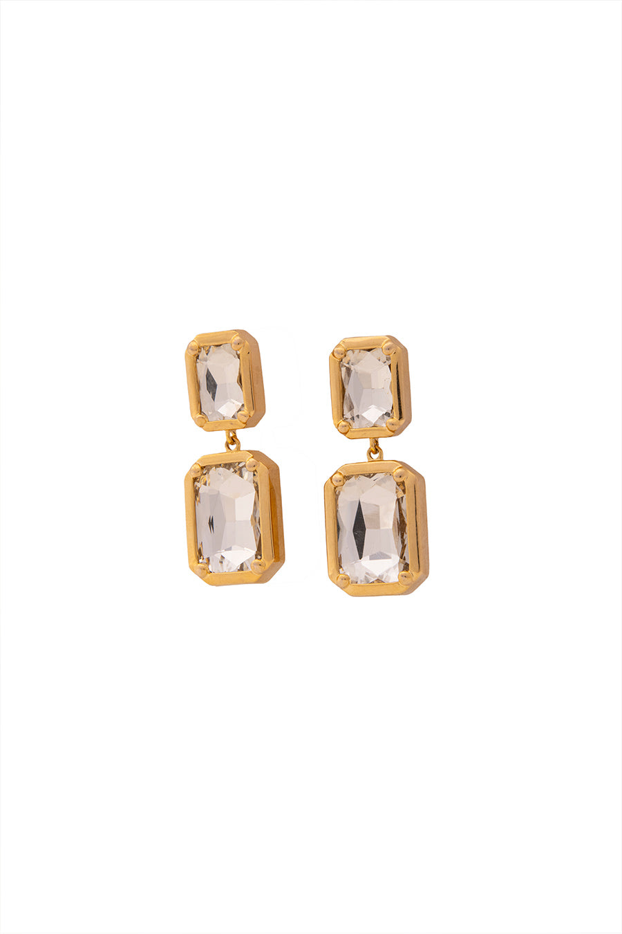 Gold Finish White Metallic Drop Earrings