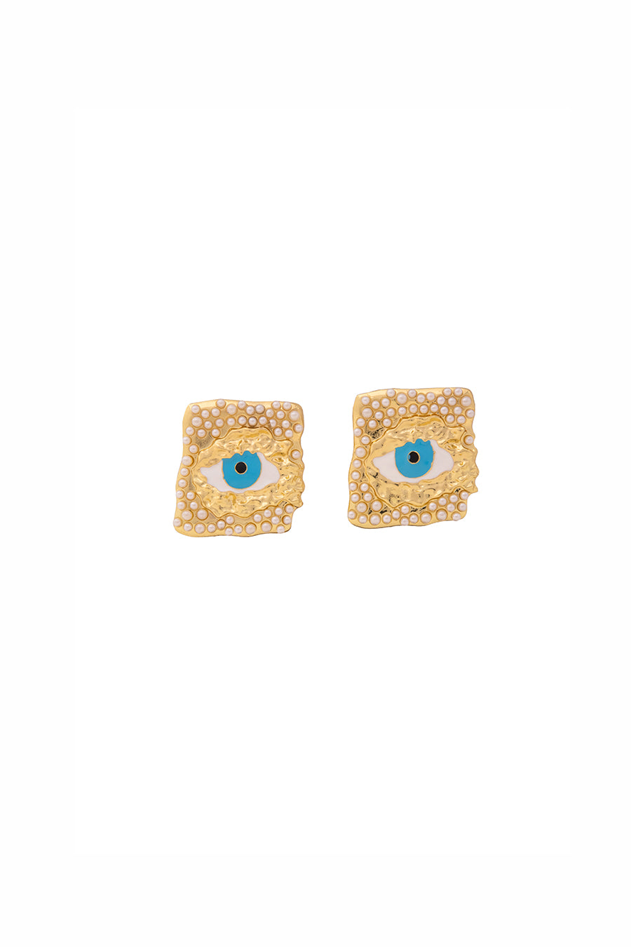 Gold Finish Evil-Eye Stud Earrings