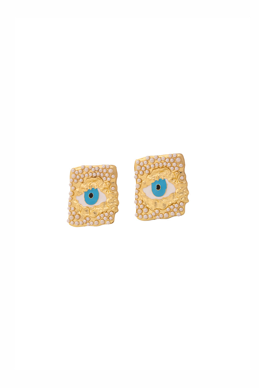 Gold Finish Evil-Eye Stud Earrings