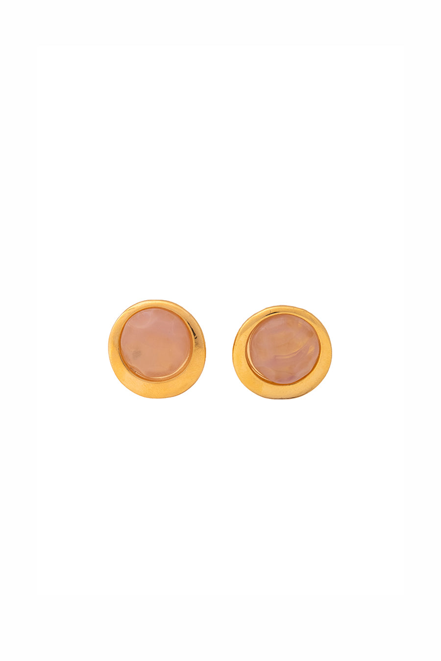 Gold Finish Pink Stone Stud Earrings