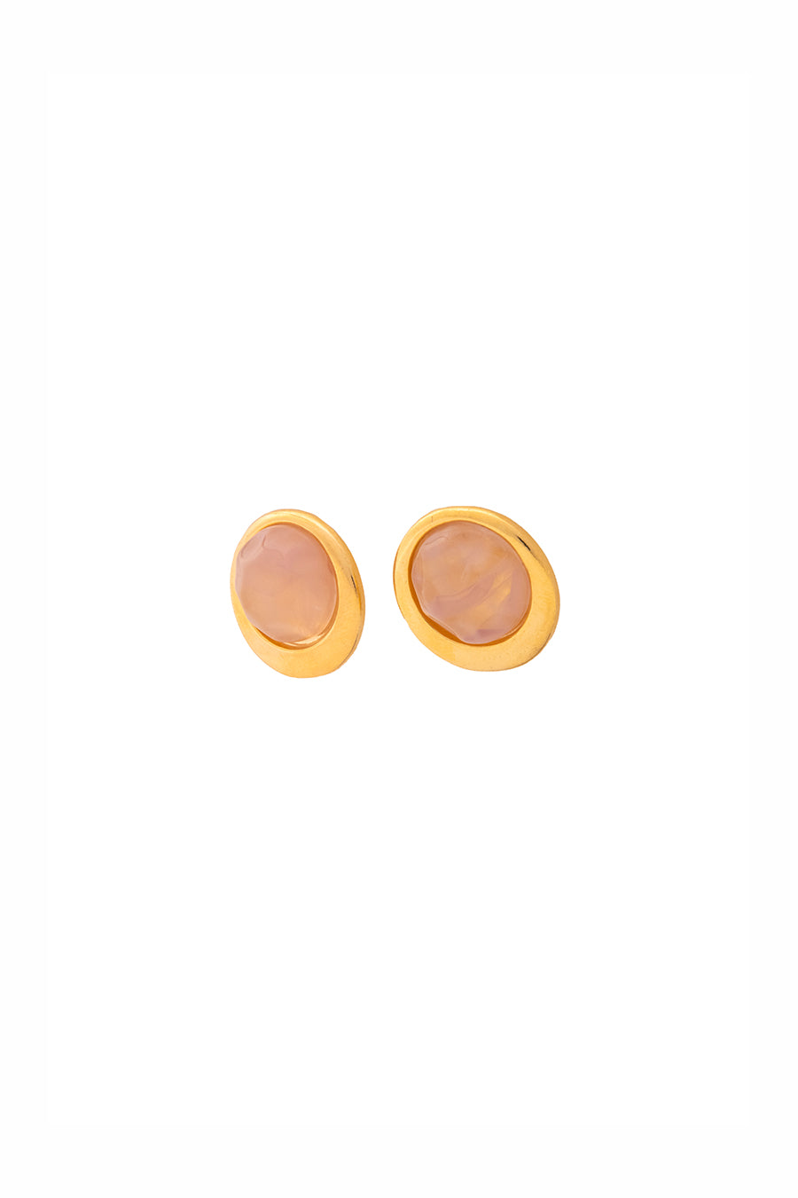 Gold Finish Pink Stone Stud Earrings