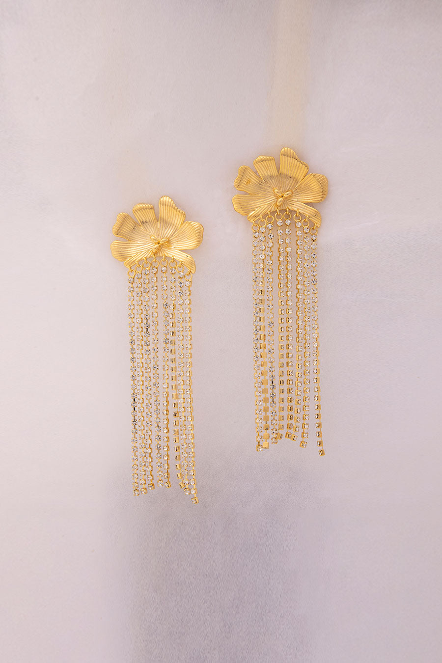 Gold Finish Glam Flower Dangler Earrings