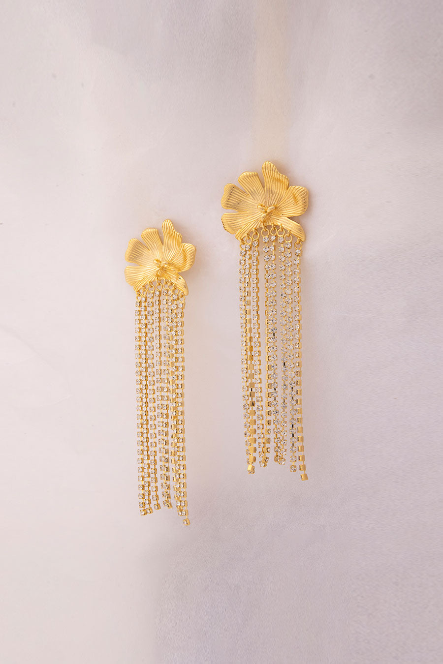 Gold Finish Glam Flower Dangler Earrings