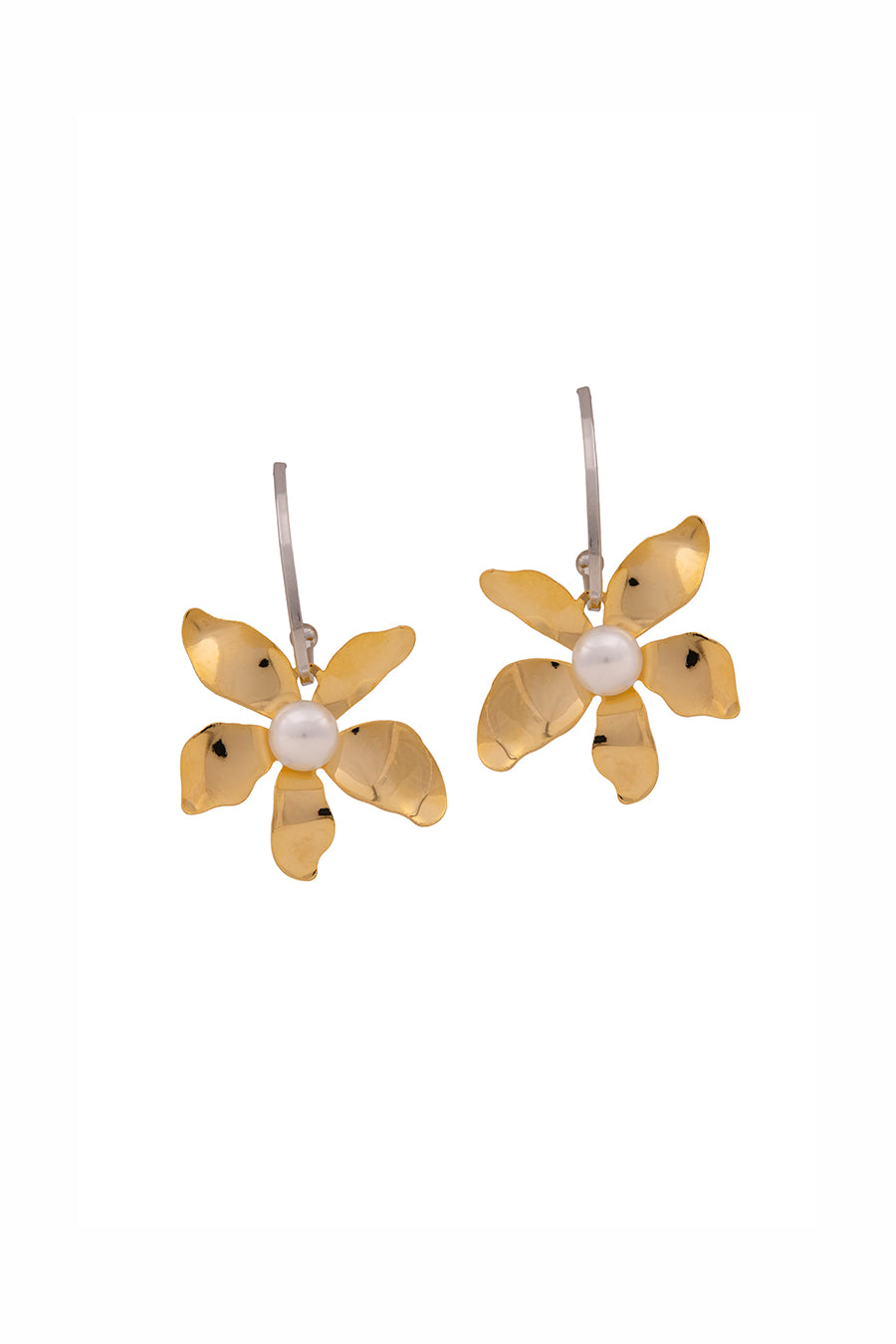 Gold Finish Flower Style Dangler Earrings