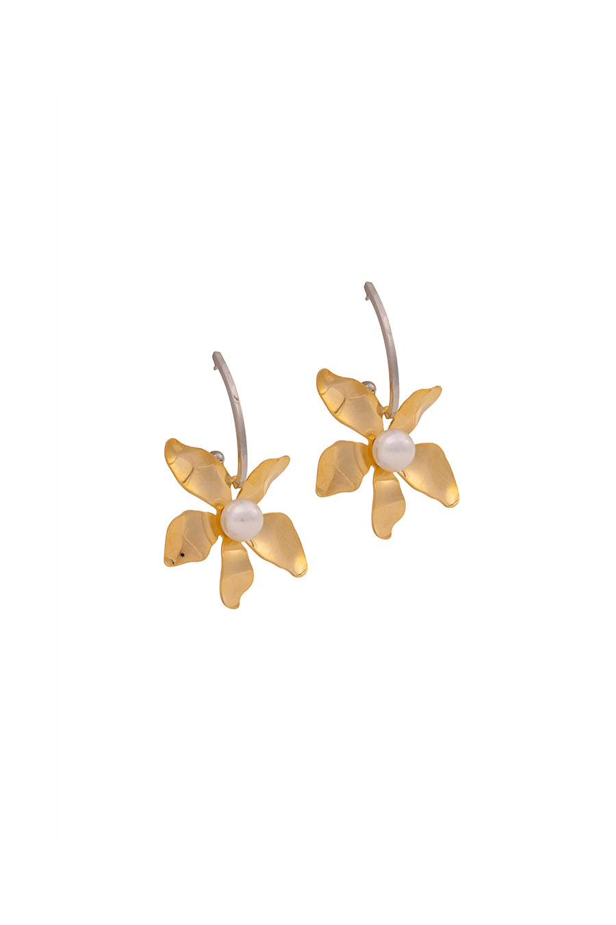 Gold Finish Flower Style Dangler Earrings