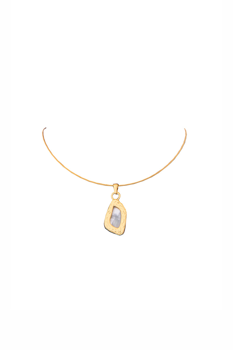 Gold Finish Stone Pendant Necklace