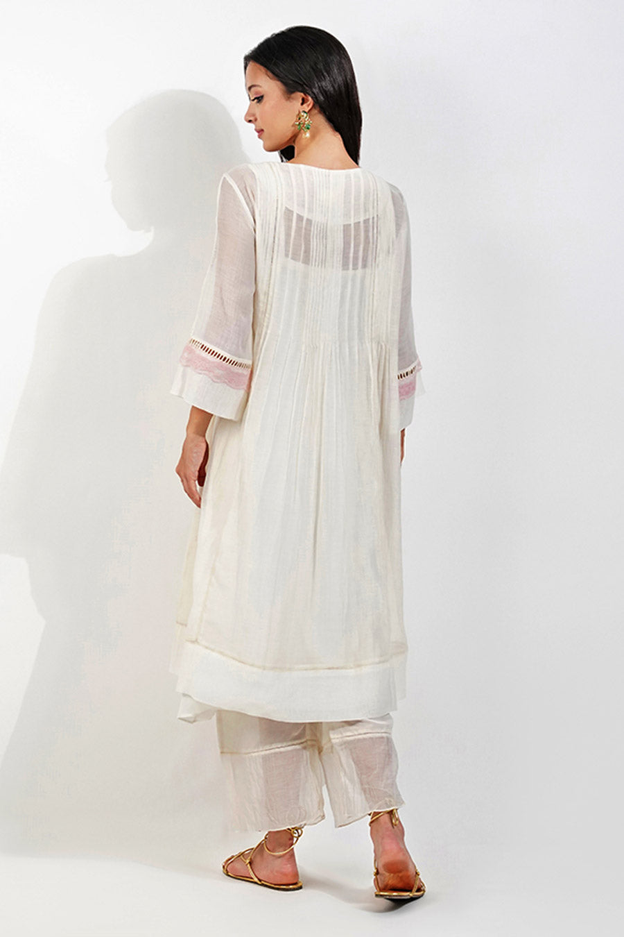 Ivory Embellished Pleated Tunic Set