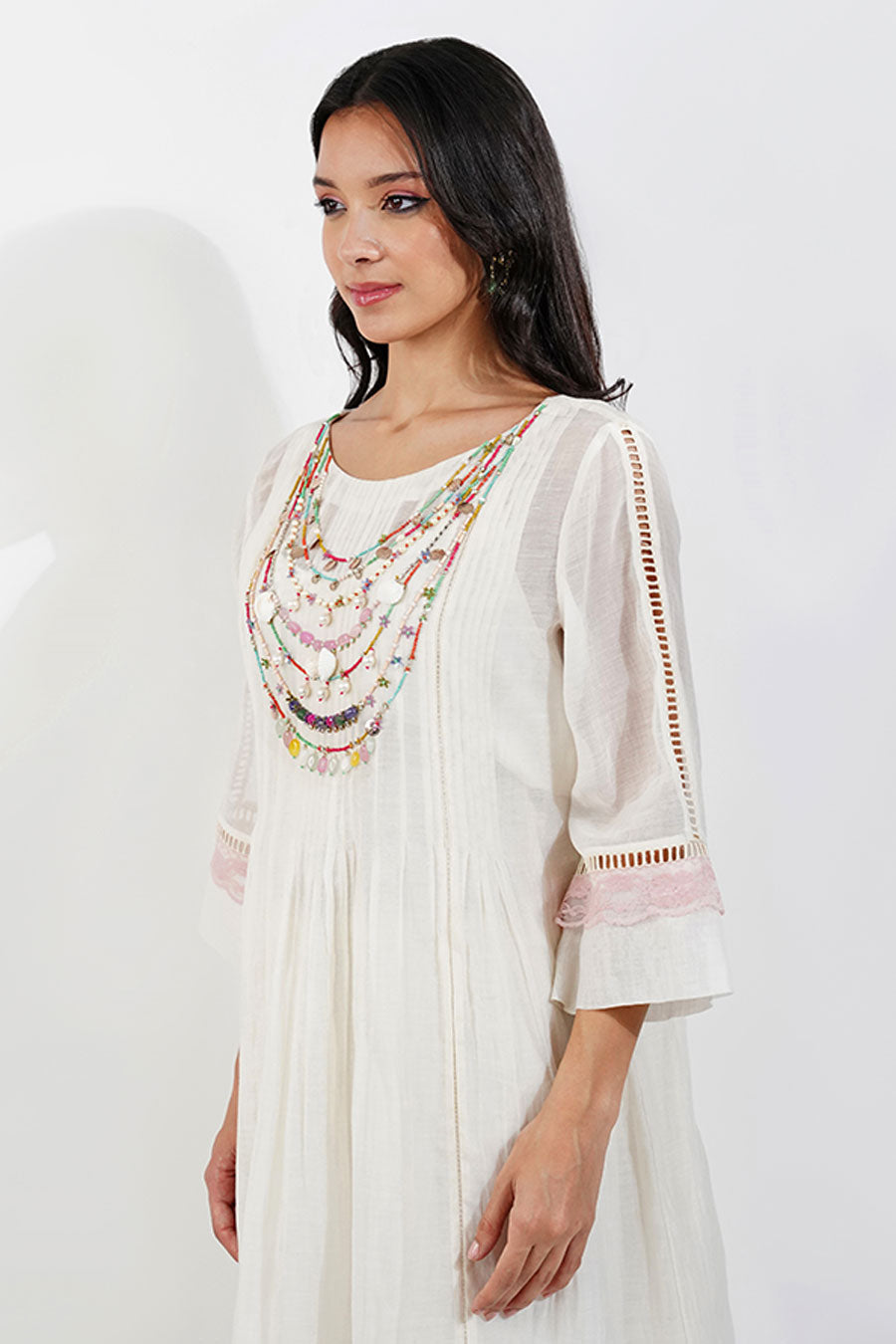 Ivory Embellished Pleated Tunic Set