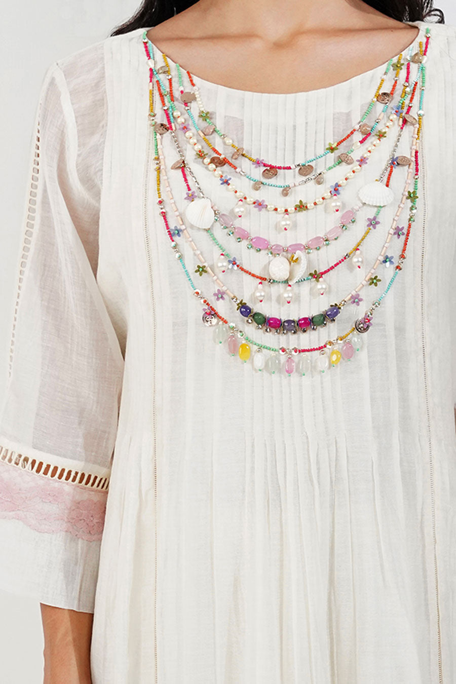 Ivory Embellished Pleated Tunic Set