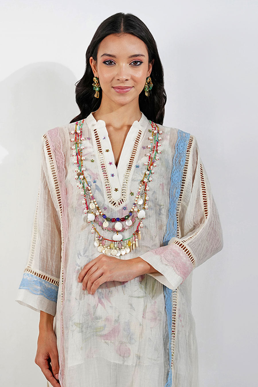 Ivory Chanderi Embellished Boxy Top