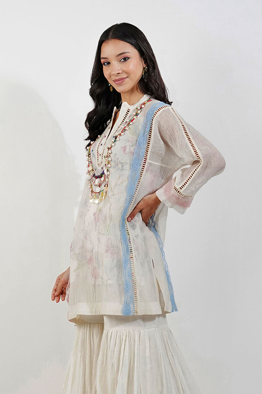 Ivory Chanderi Embellished Boxy Top