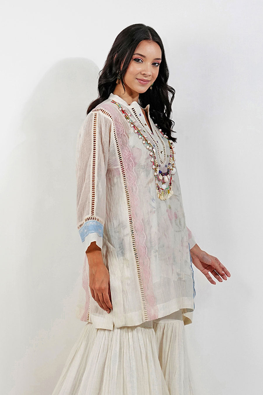 Ivory Chanderi Embellished Boxy Top