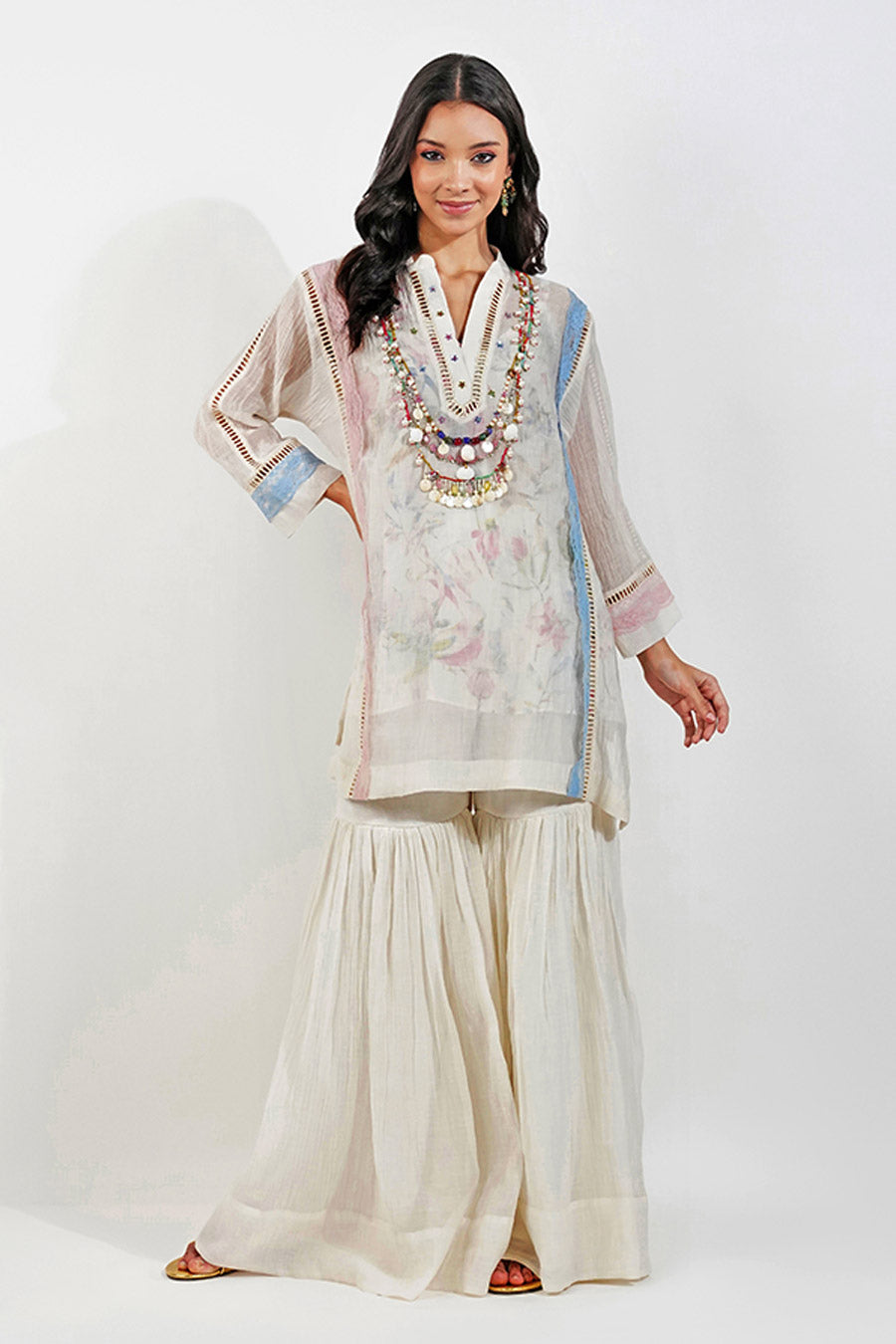 Ivory Chanderi Embellished Boxy Top