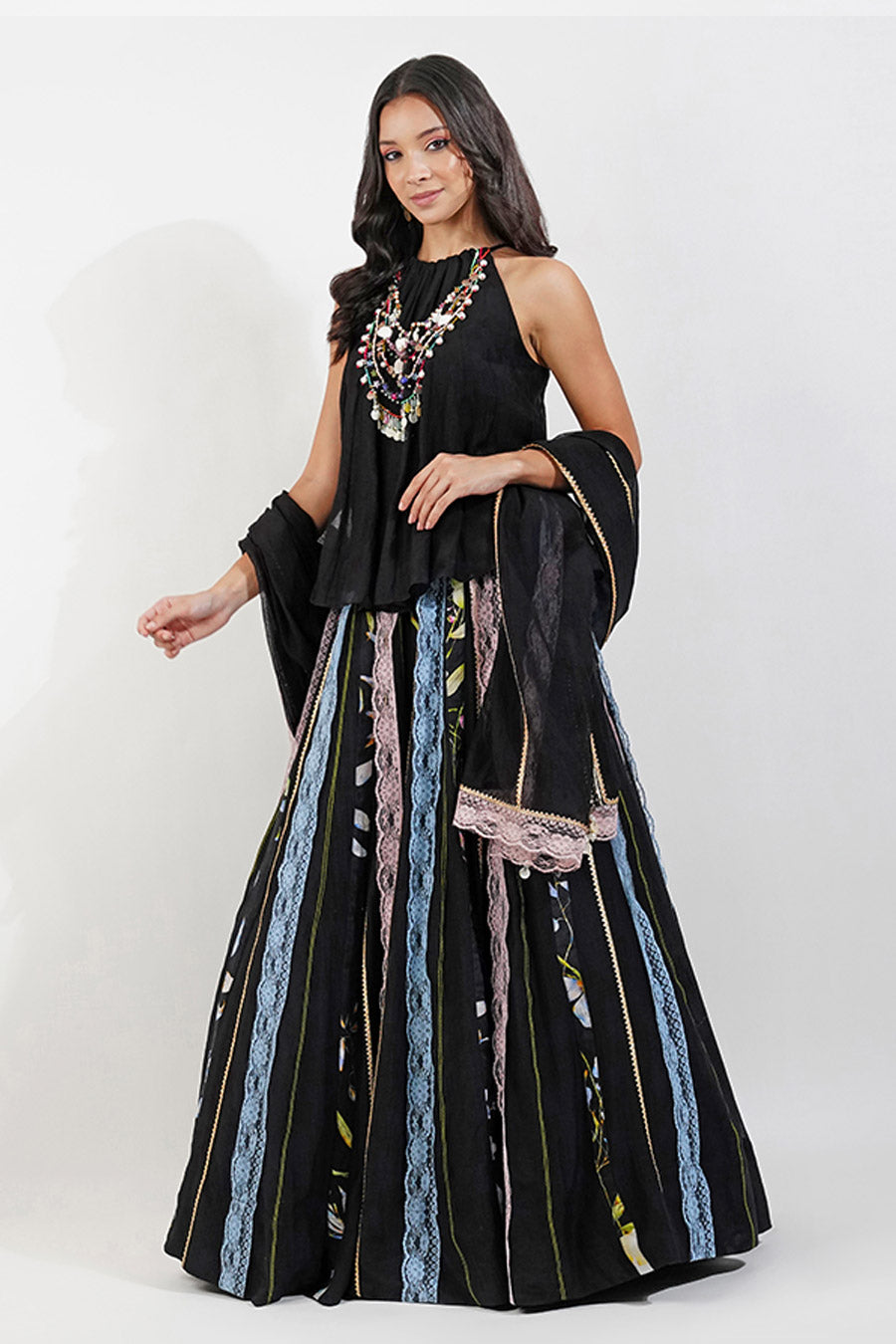 Black Summer Floral Embellished Lehenga Set