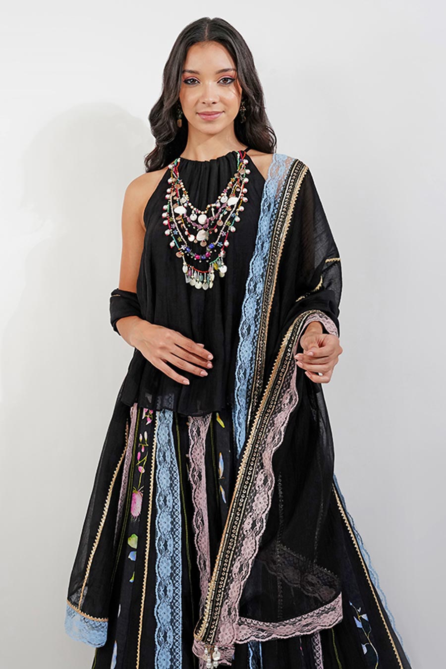 Black Summer Floral Embellished Lehenga Set