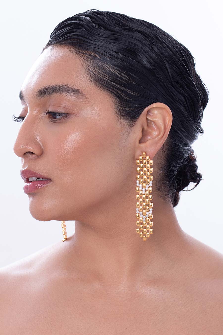 Gold Pearly Rain Dangler Earrings