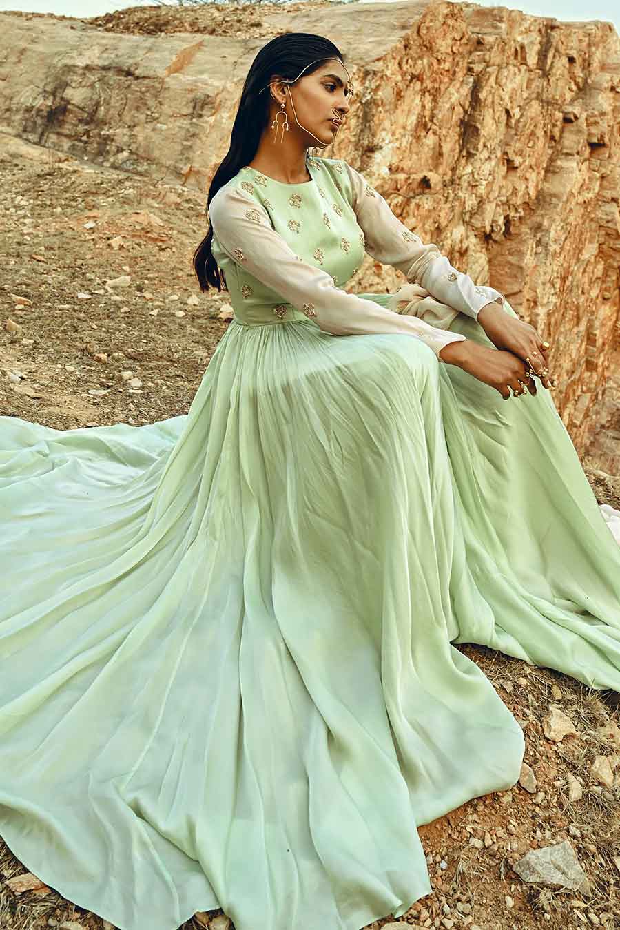 Green Embroidered Anarkali With Dupatta