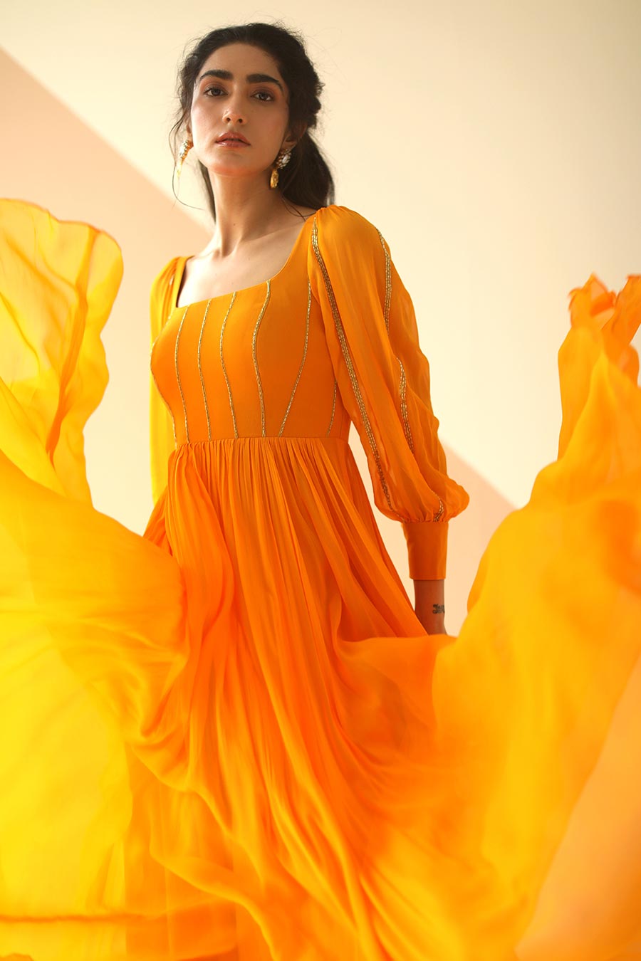 Yellow Embroidered Anarkali With Dupatta