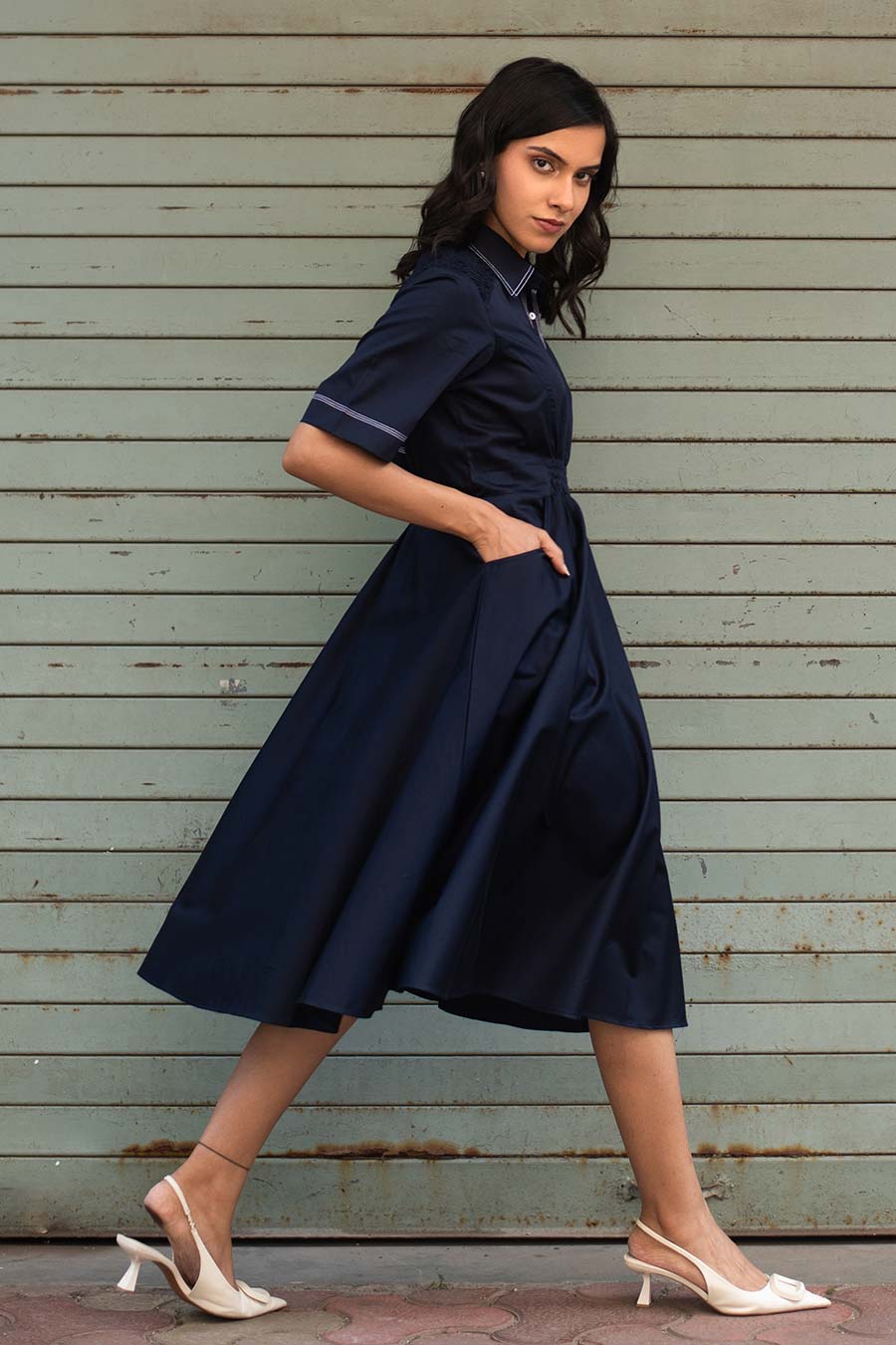 Navy Blue Ruching Dress