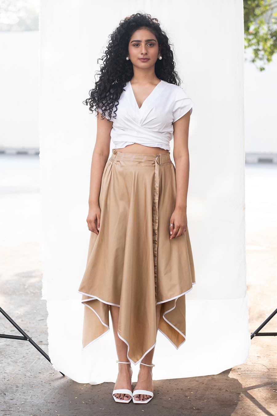 Beige Asymmetric Hanky Skirt