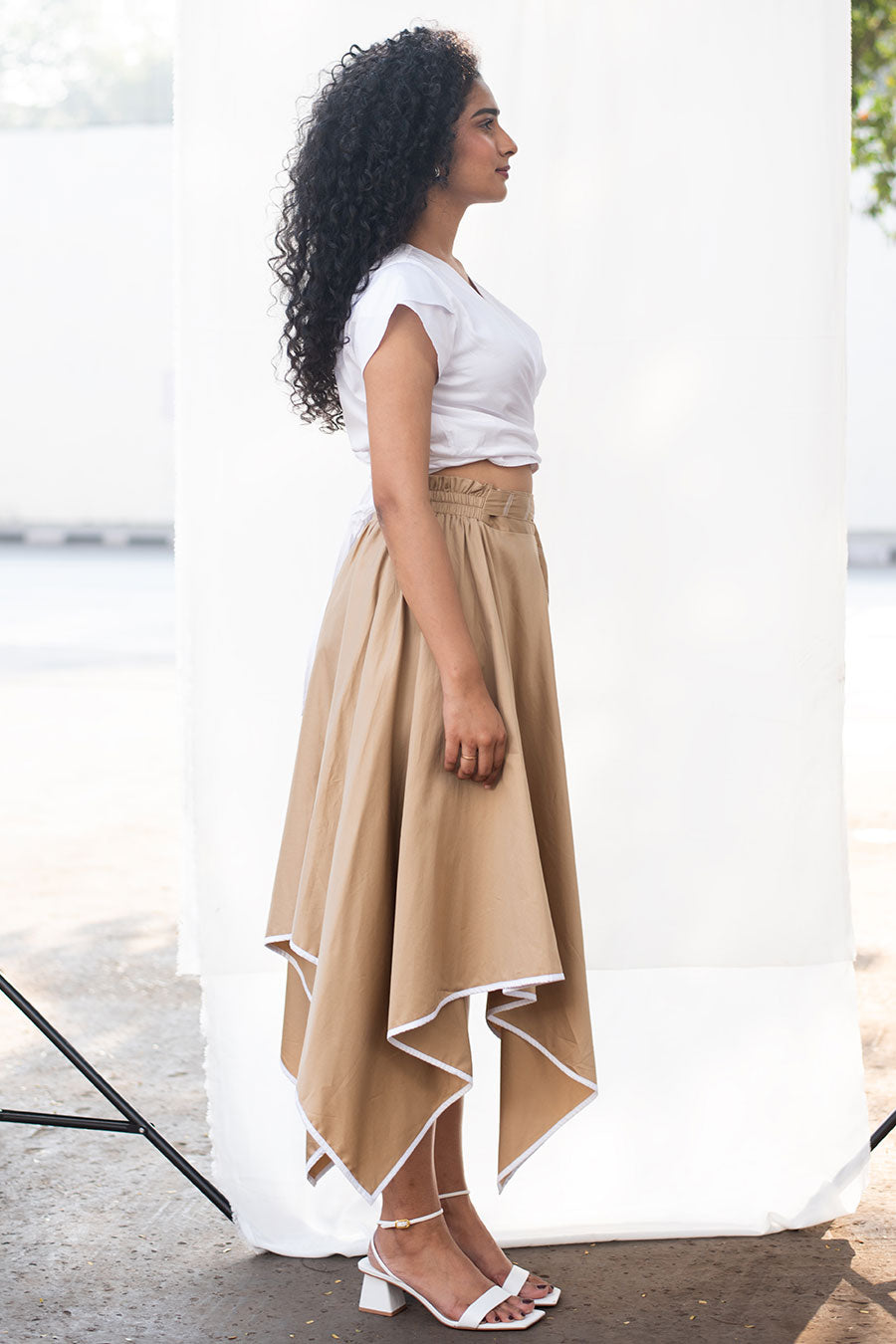 Beige Asymmetric Hanky Skirt