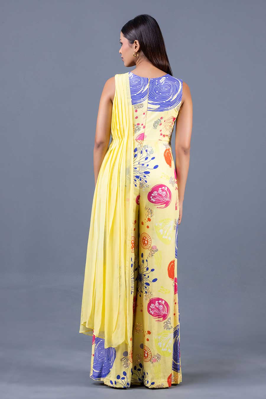 Yellow Gorgonian Printed Overlap Jumpsuit