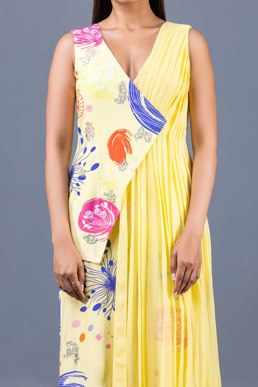 Yellow Gorgonian Printed Overlap Jumpsuit