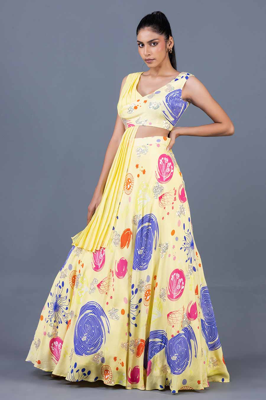 Yellow Staghorn Printed Lehenga Set