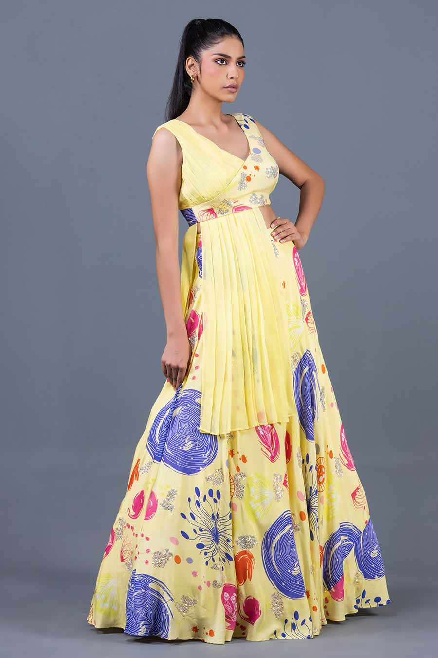 Yellow Staghorn Printed Lehenga Set