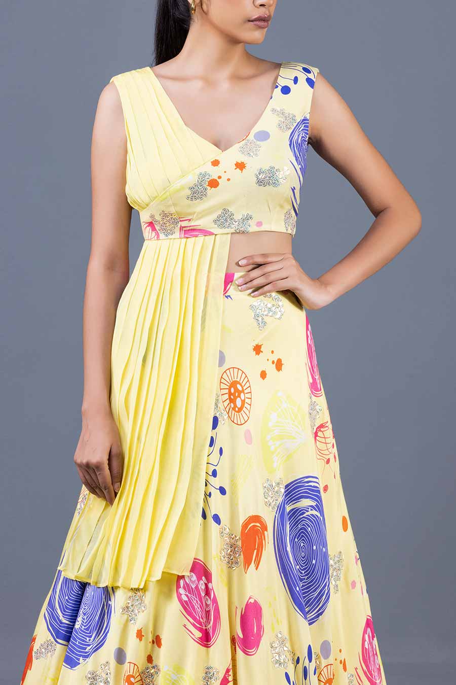 Yellow Staghorn Printed Lehenga Set