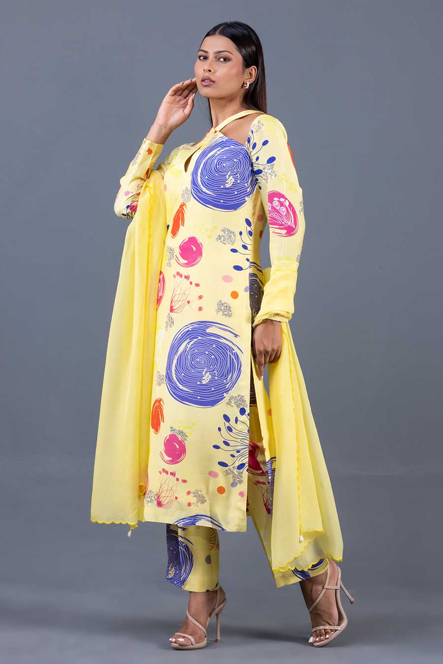 Yellow Saddle Printed Kurta Set