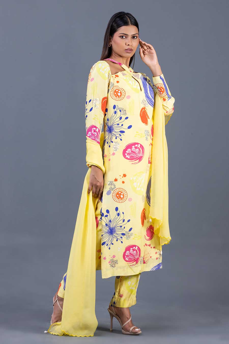 Yellow Saddle Printed Kurta Set