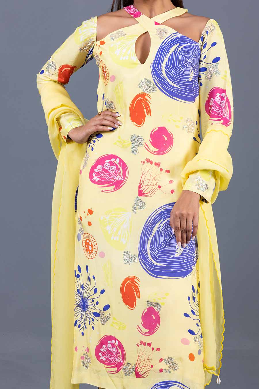 Yellow Saddle Printed Kurta Set