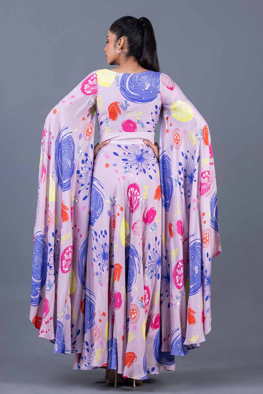 Lilac Sea Fan Printed Cape Gown