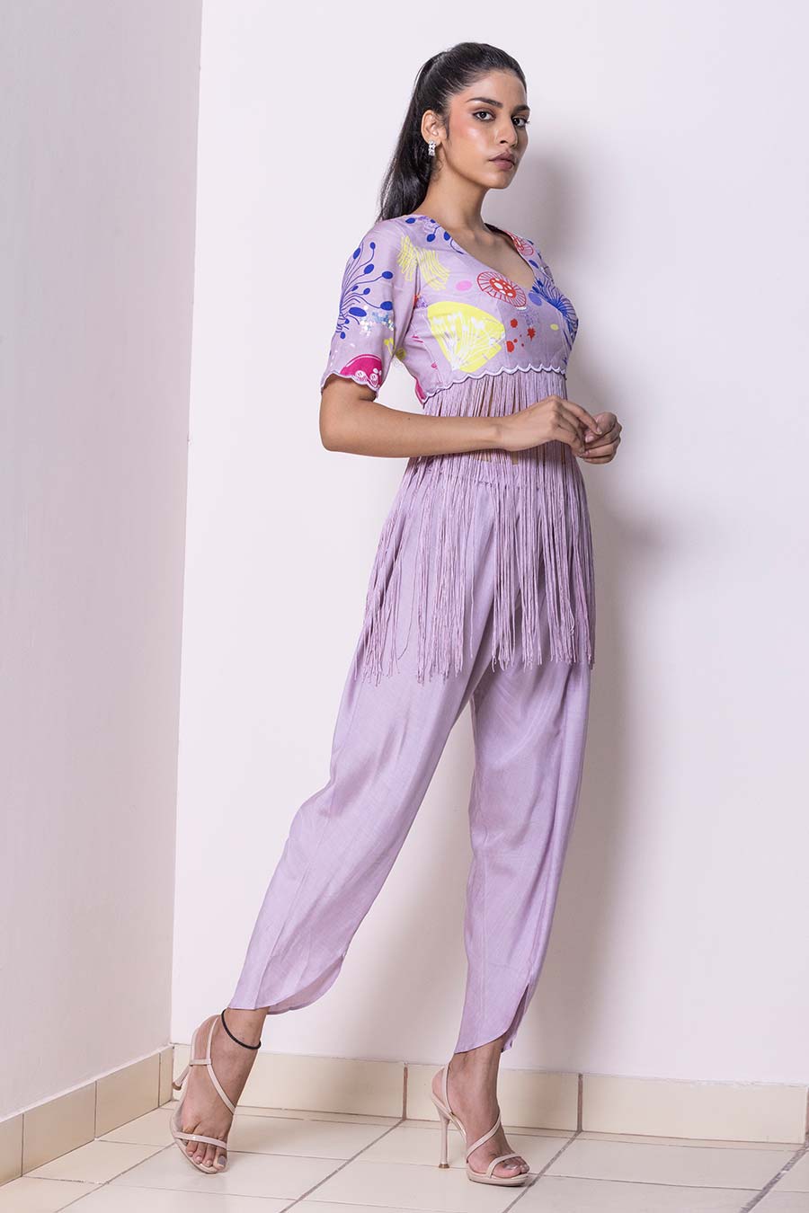 Lilac Branched Fringe Top & Dhoti Pant Co-Ord Set