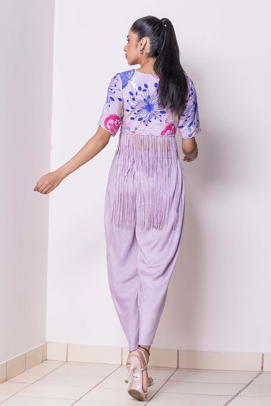 Lilac Branched Fringe Top & Dhoti Pant Co-Ord Set