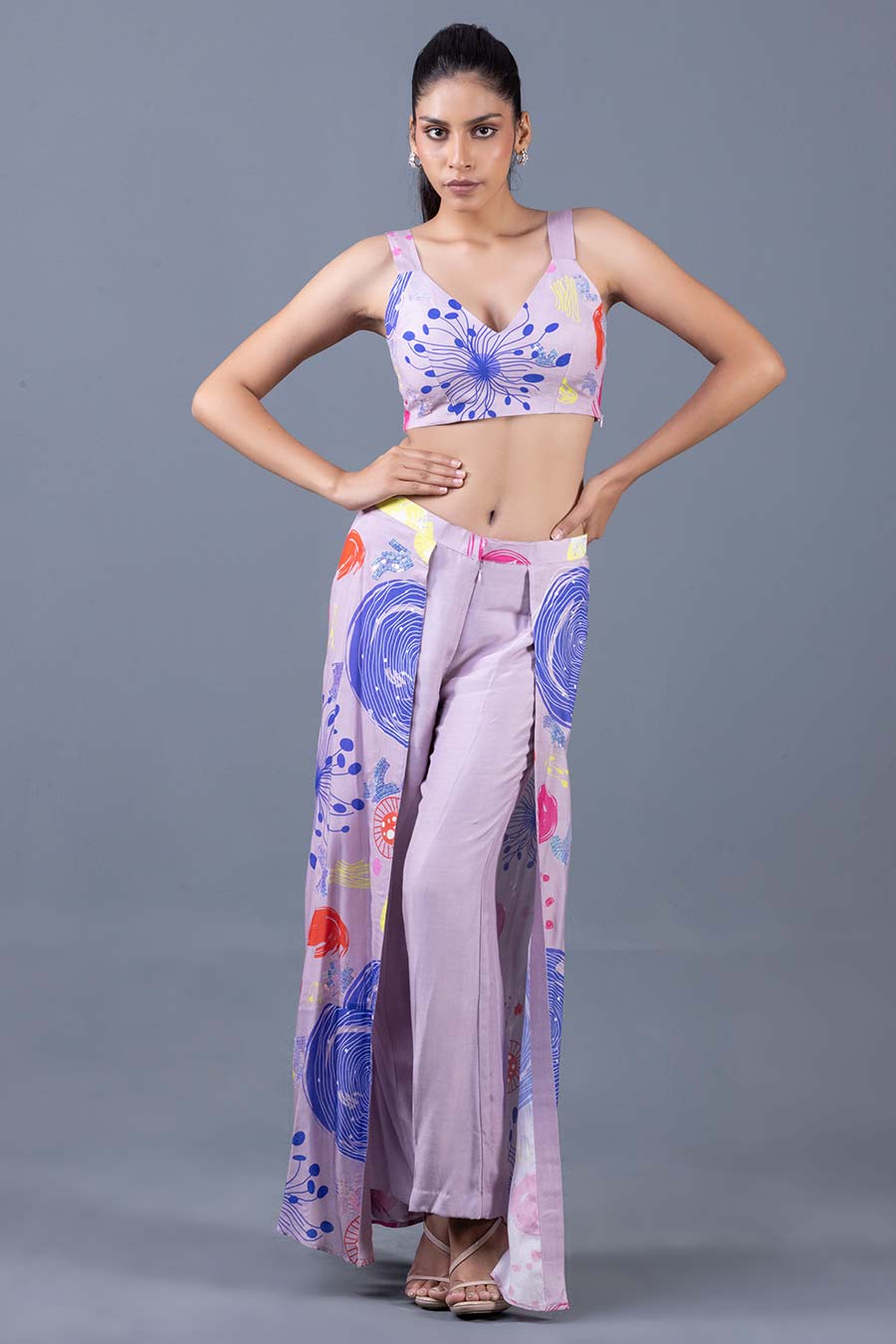 Lilac Citrus Reef Printed Crop Top & Pant-Skirt Co-Ord Set