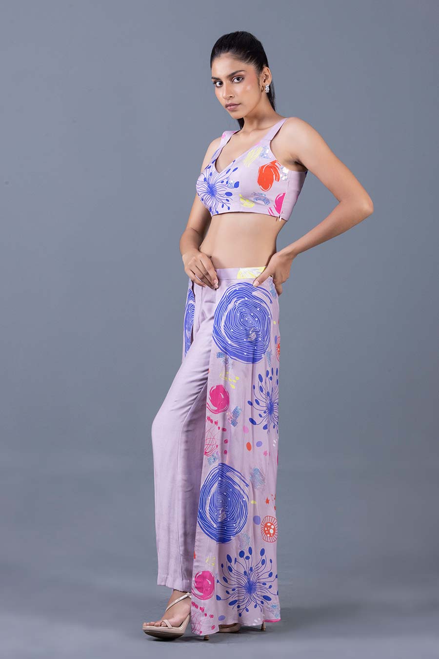 Lilac Citrus Reef Printed Crop Top & Pant-Skirt Co-Ord Set