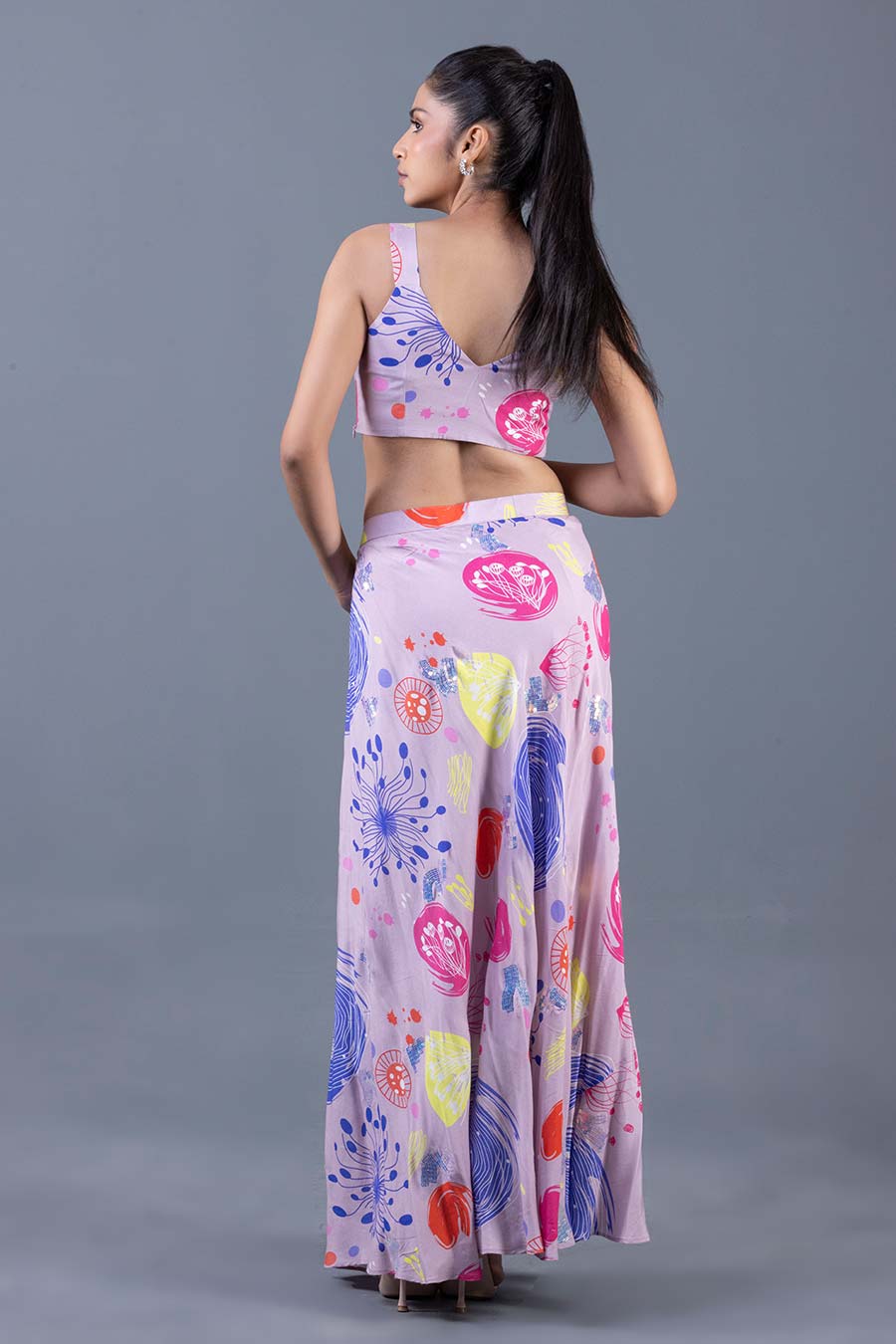 Lilac Citrus Reef Printed Crop Top & Pant-Skirt Co-Ord Set