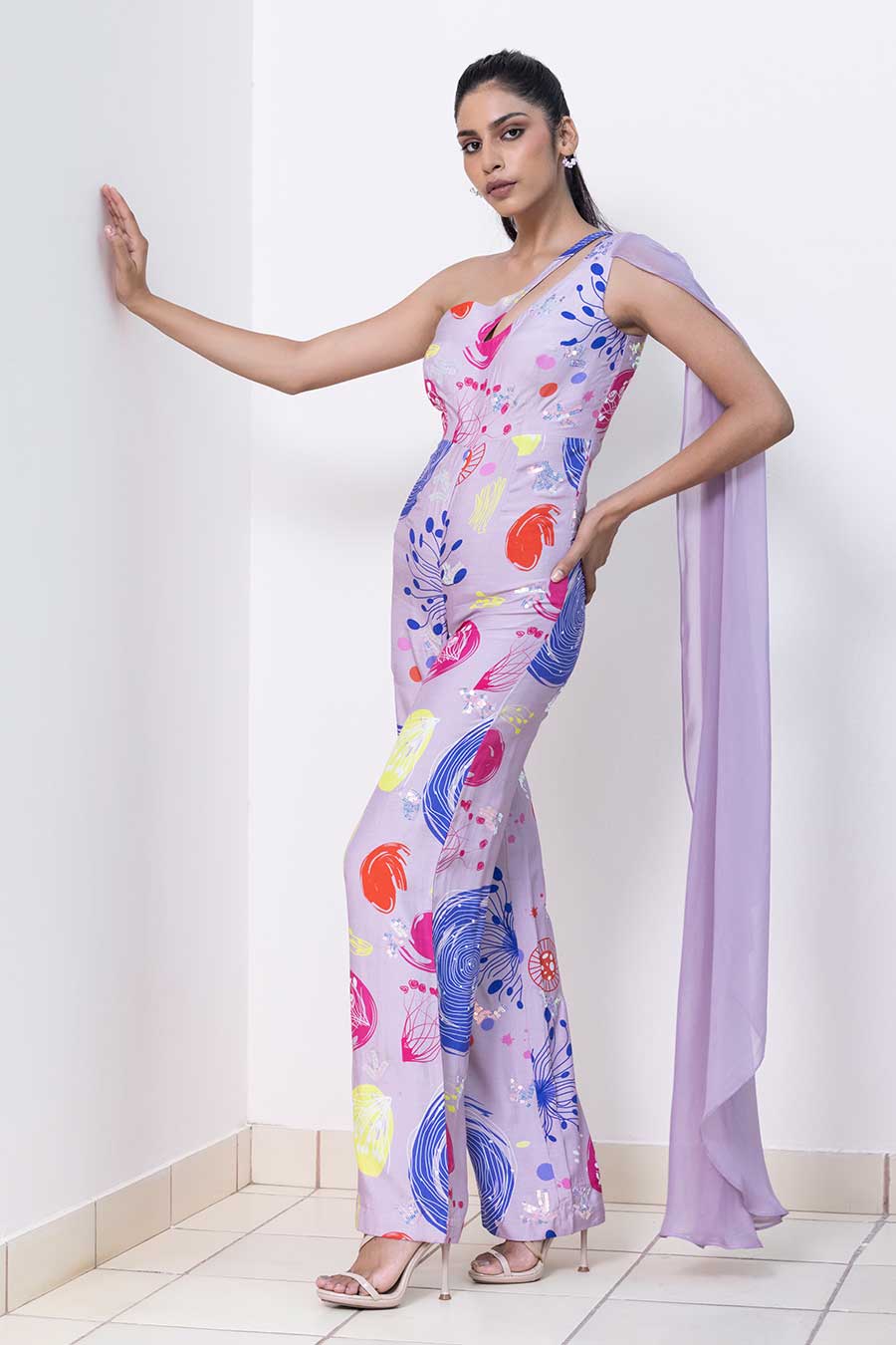 Lilac Mushroom Printed Draped Jumpsuit