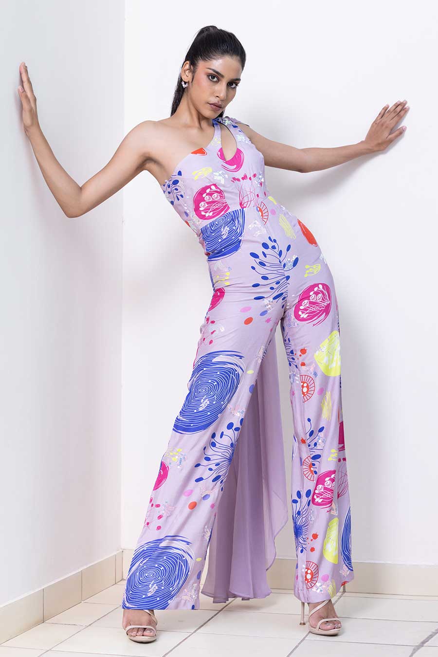 Lilac Mushroom Printed Draped Jumpsuit