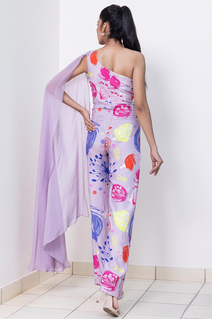 Lilac Mushroom Printed Draped Jumpsuit