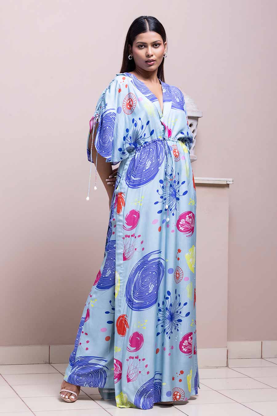 Blue Elkhorn Printed Kaftan & Pant Set