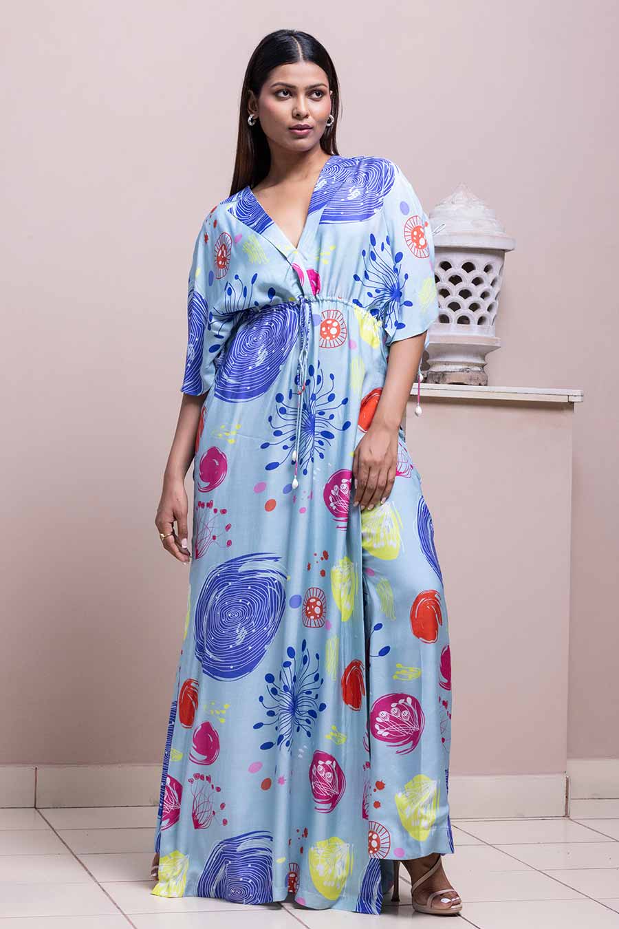 Blue Elkhorn Printed Kaftan & Pant Set