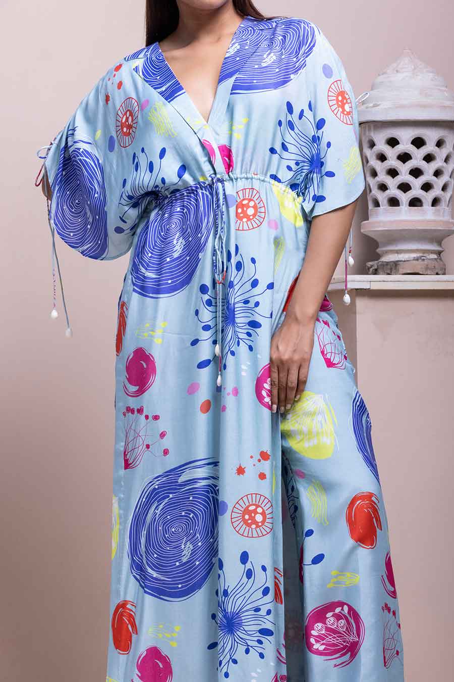 Blue Elkhorn Printed Kaftan & Pant Set