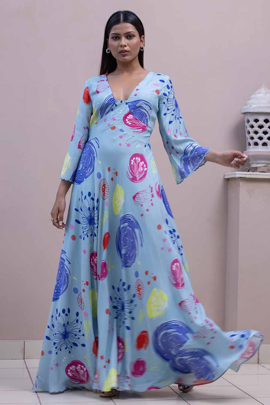 Blue Whip Printed Gown