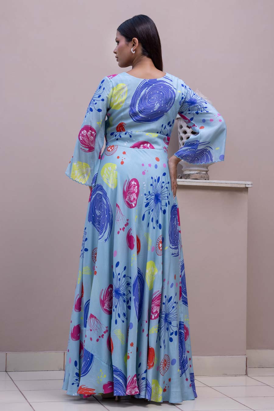 Blue Whip Printed Gown